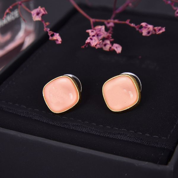 

2021 designer earrings classic double letter logo square resin stud 925 silver needle with box l2-c19, Golden;silver