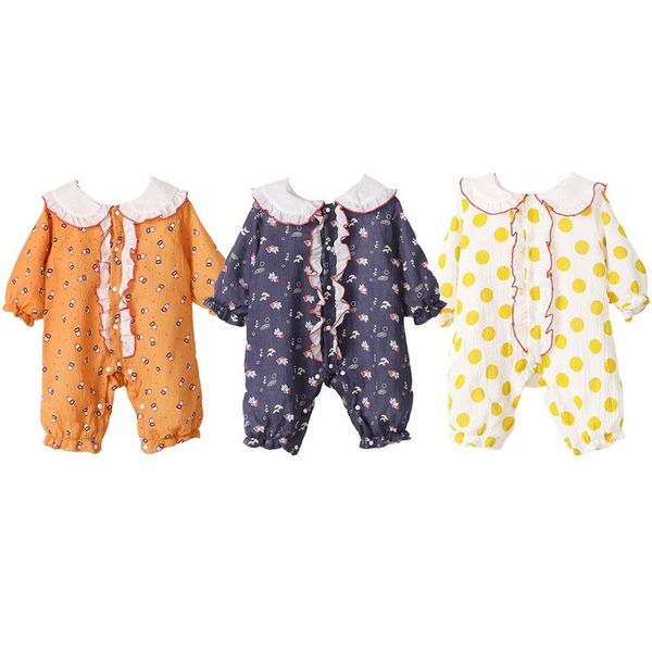 

jumpsuits long sleeve dot tracksuit flower romper baby boys doll collar clothes for borns girl, Blue