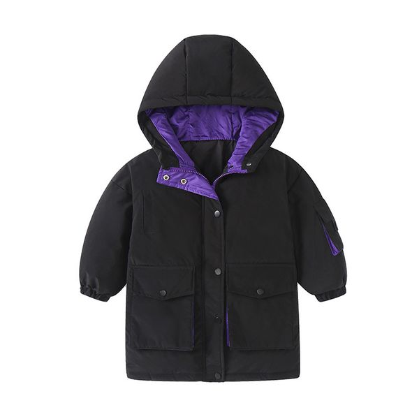 

long warm cartoon hooded down jacket in children's down coat in autumn and winter, Blue;gray