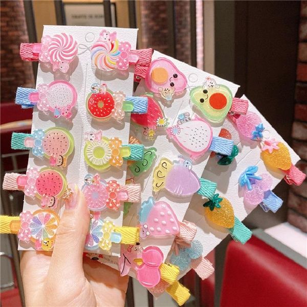 

hair accessories 10 pcs/set 2021 children hairpin fruit clips baby side bangs clip for cute girls headdress, Slivery;white