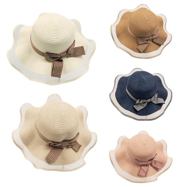 

wide brim hats straw sun hat for women outdoor activities wavy mesh protection cap ladies summer beach seashore, Blue;gray