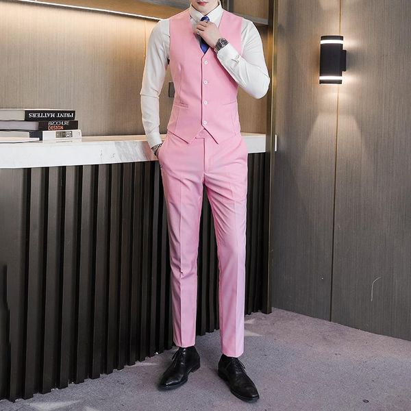 

pink wedding groom waistcoats pants 2 pcs sets slim fit vest yellow stage clothes mens party wear elegant clothing social pack, White;black