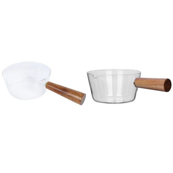 

pans 2 pcs glass milk pot with wooden handle cooking for salad soup noodles gas stove cookware, a & b