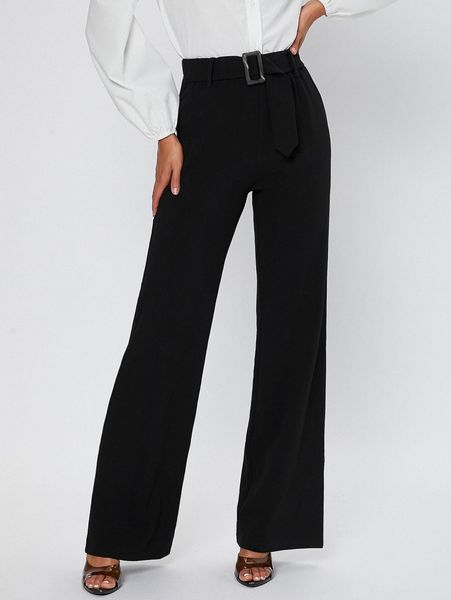 

tall high waist belted flare leg pants t7pq#, Black;white