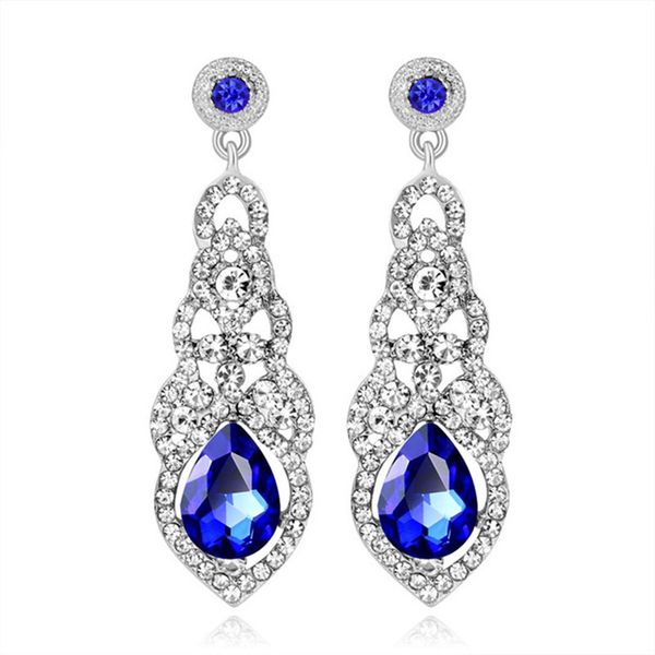 

fashion crystal wedding drop earrings for women black gold color korean bridal dangle earring gifts, Silver