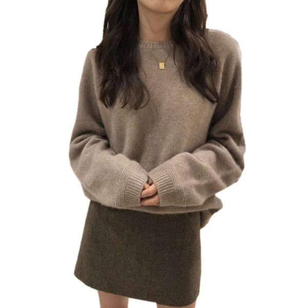 

woolen sweater women's loose round o-neck women's sweater long sleeve pullover knitted, White;black