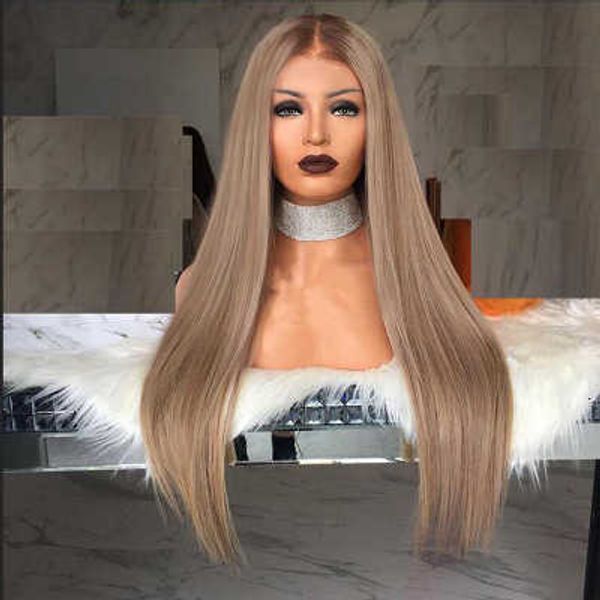 

fashion trend female gradient long straight hair rose net wig set, Black