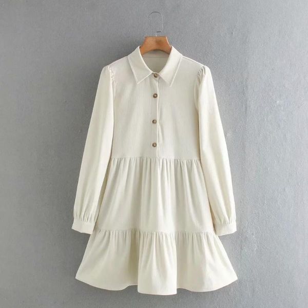 

casual dresses fashion women ruffled hem corduroy mini shirt dress female long sleeve clothes office lady loose vestido d7006, Black;gray