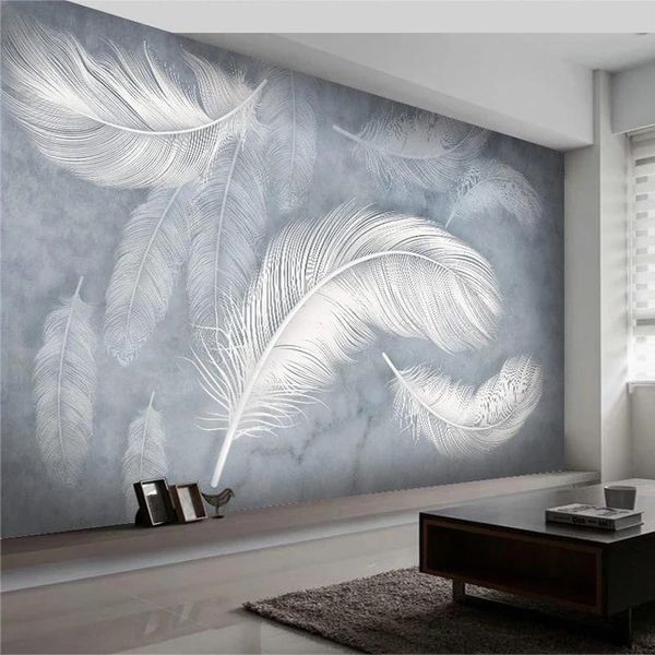 

modern fashion feather wallpaper 3d hand-painted p wall mural living room bedroom luxury creative art wallpapers papel mural