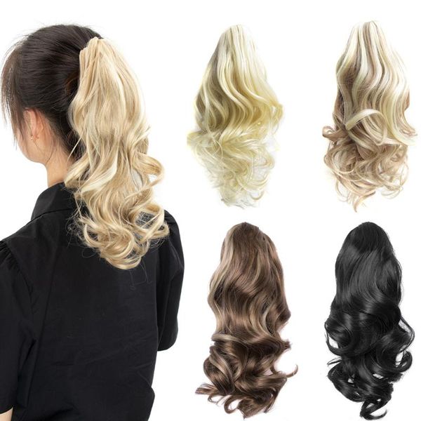 

synthetic wigs vades hair- ponytails hair clip on wavy 14inches blonde natural for women, Black