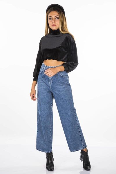 

blue white upright collar blouse