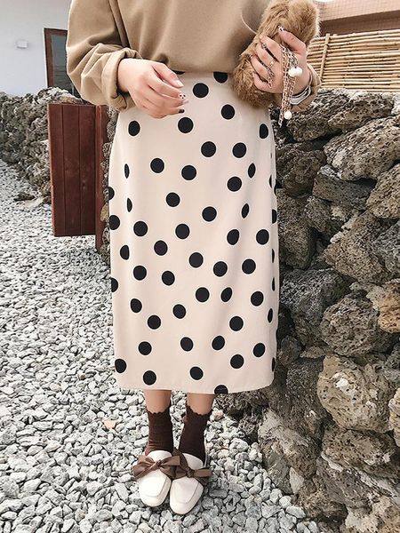 

skirts xxxl 4xl women's casual dot print velvet midi skirt korean plus size high waist zipper office a-line spring autumn sk341, Black