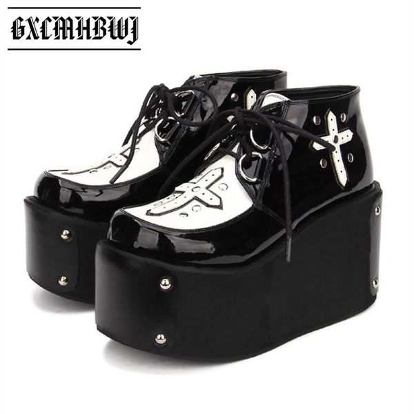 

dress shoes gxcmhbwj est women princess party mori girl lolita cosplay punk round toe lace up high wedges woman pumps, Black