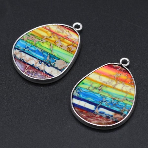 

charms natural emperor stone pendant imperial jasper multicolor water drop silver plated for jewelry making diy necklace, Bronze;silver