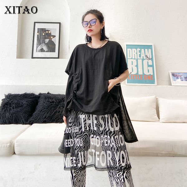 

xitao letter print irregular t shirt fashion pocket pullover goddess fan summer small fresh elegant loose tee gcc3725 210302, White