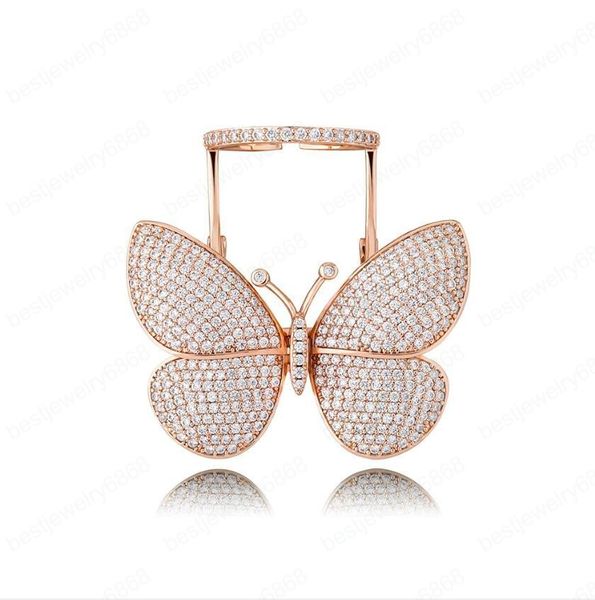 

new opening butterfly full of zircon lady ring hip hop square bling ring eternity wedding engagement band ring for women, Silver