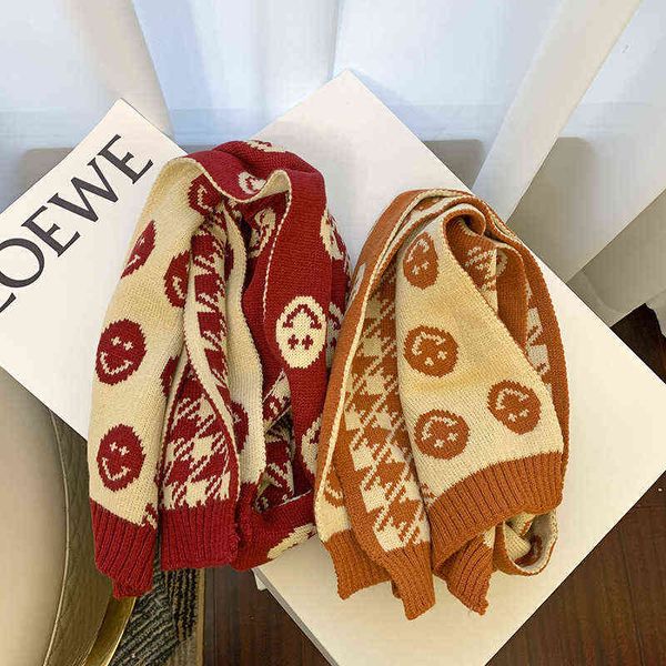 

scarves children's lovely smiling face warm autumn winter boys and girls' cold proof knitted collar children's fashion thicke, Blue;gray