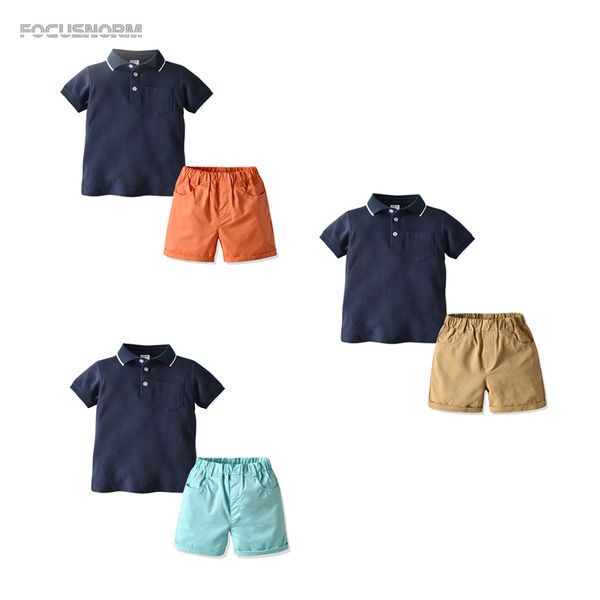 

1-6y boys gentleman clothes sets solid short sleeve t shirts causal shorts 3 colors, White