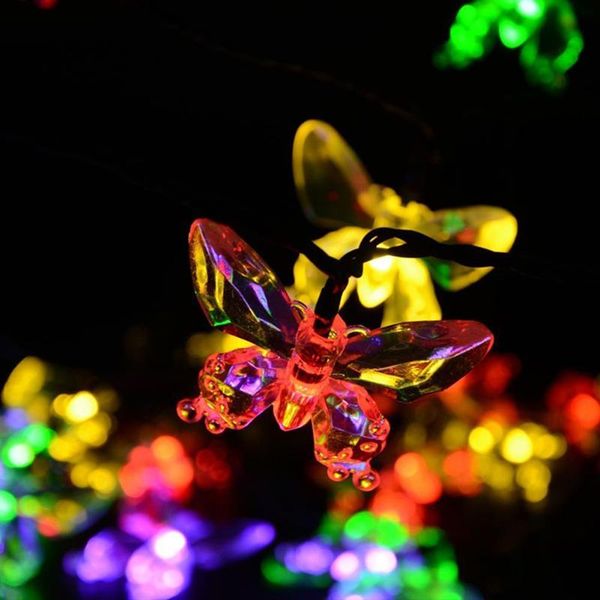 

strings 20/30 led solar powered colorful butterfly night light lamp fiber optic fairy string lights christmas outdoor garden patio decor