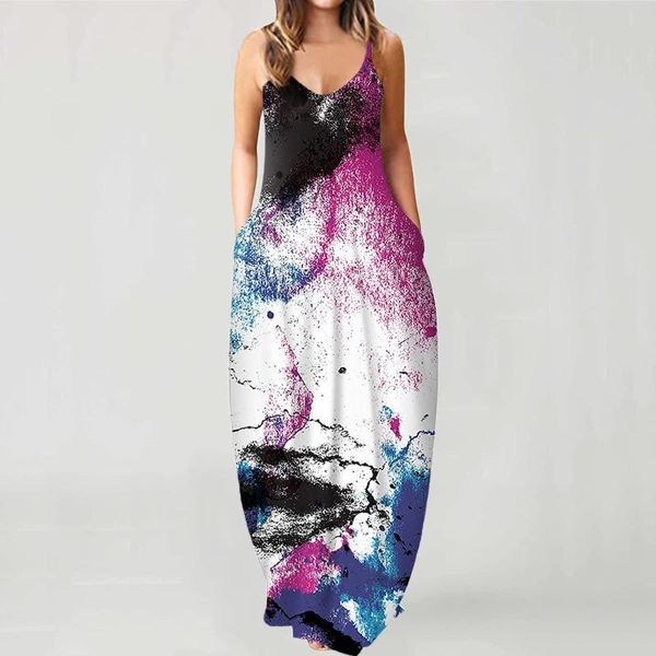 

casual dresses women's 2021 hillsionly plus size summer spaghetti strap maxi dress sleeveless long for, Black;gray