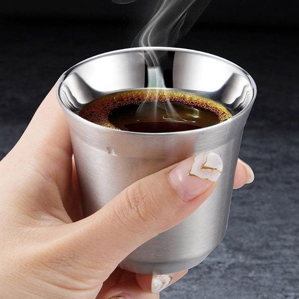 

mugs 80/160ml stainless steel espresso double wall coffee insulated cup travel tumbler portable ice cold office water cups