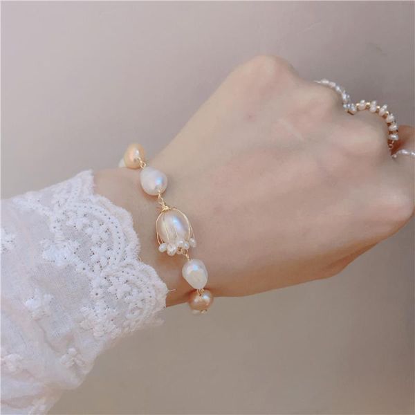 

link, chain fashion jewelry single one layer irregular beads bracelet simply design natural freshwater pearls for women girl gift, Black