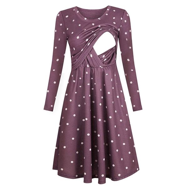 

arrivalcasual dotted long-sleeve nursing dress 210528, White