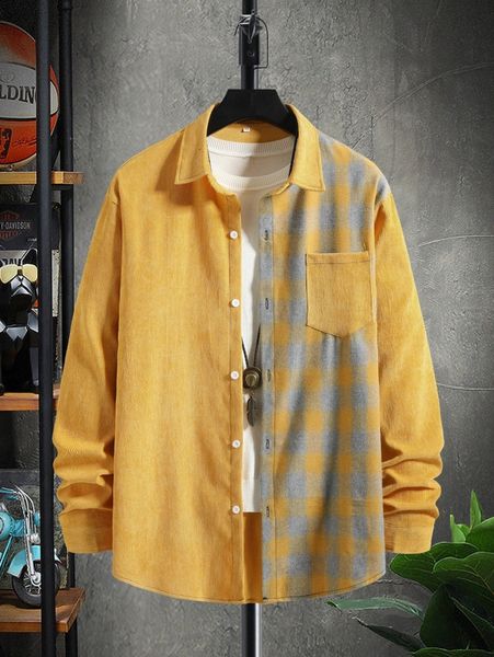 

men plaid pocket front corduroy shirt without tee f1jr#, White;black