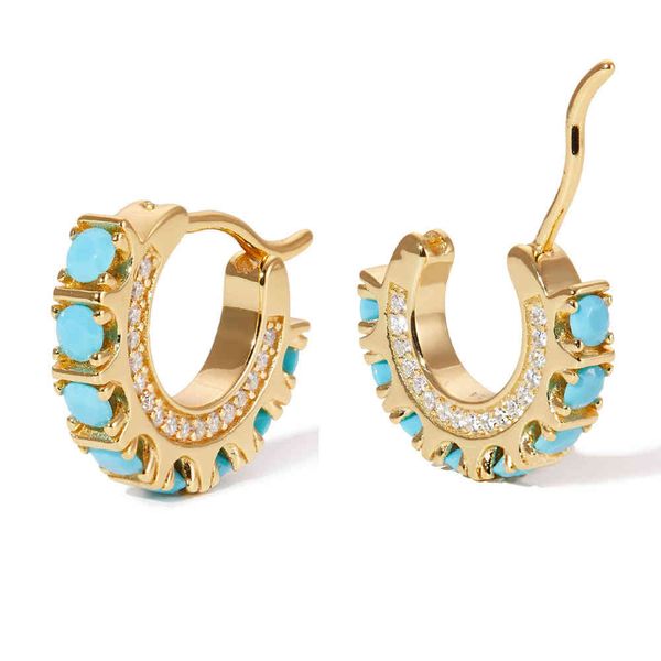 

gold silver color pave turquoises cz stone circle hoop earring for women trendy jewelry, Golden