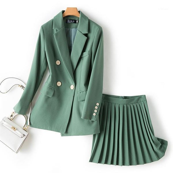 

two piece dress autumn and winter office women's skirt suit two-piece casual slim long lady jacket elegant pleated, White
