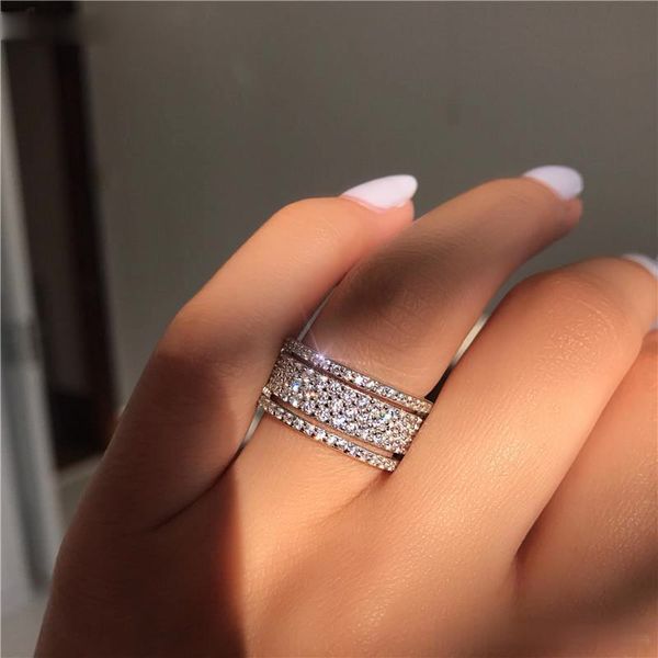 

vecalon starlight promise ring 925 sterling silver five dazzling layers diamond cz engagement wedding band rings for women men, Slivery;golden