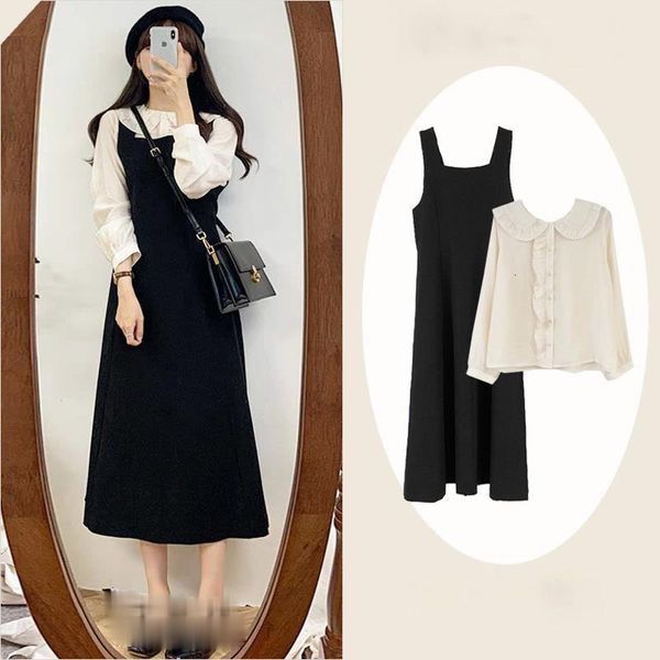 

women's dress suit] mid-length strap suit-style clothing + doll collar shirt of two female parts mky5, Black;gray