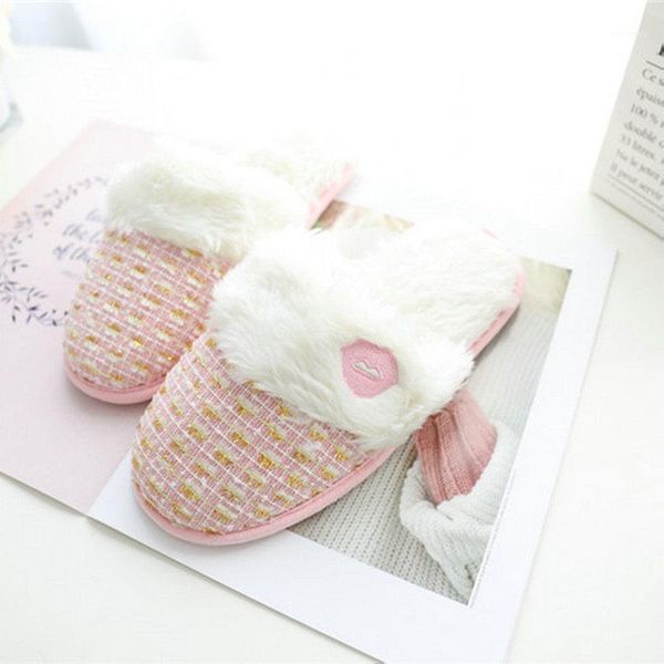 

winter style simple lips ladies home shoes keep warm slippery waterproof 2colors women slippers1, Black