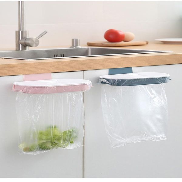 

hooks & rails garbage rack household kitchen bag with lid hanger cabinet door behind the wall-mounted plastic storage