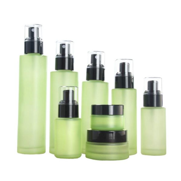 

storage bottles & jars 50pcs green glass lotion essential oil empty bottle perfume spray black cover cream jar cosmetic container 120ml 100m