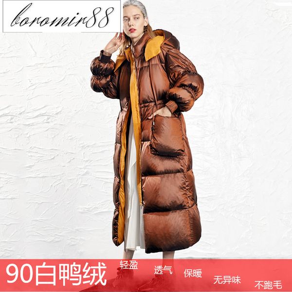 

women's white duck down jacket 2021 winter medium and long fashion thickened jacket, Black