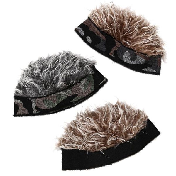 

beanies hip hop camouflage brimless beanie cap fake hair wig hat