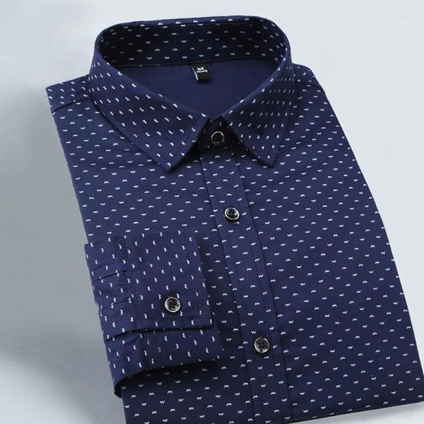 

men's casual shirts quality formal polka dot men long sleeved printed shirt slim fit male social business dress brand soft comfortable, White;black