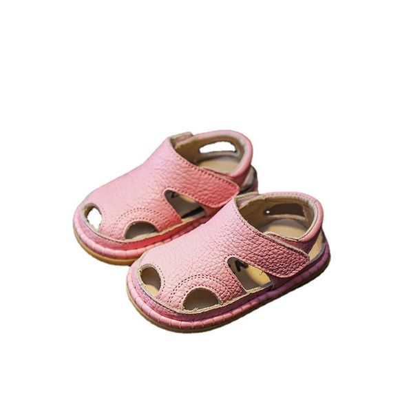 

sandals summer baby girls boys anti-collision toddler shoes soft bottom genuine leather kids children beach, Black;red