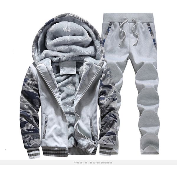 

2021 new winter fashion two pieces sets fleece tracksuit male sweatshirt+pants casual suit men plus size 4xl hoodies set sporting r9e5, Gray
