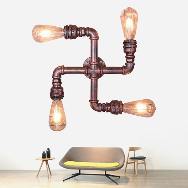 

wall lamp personality creative 4 heads windmill retro industrial wind decoration water pipe light for el coffee shop