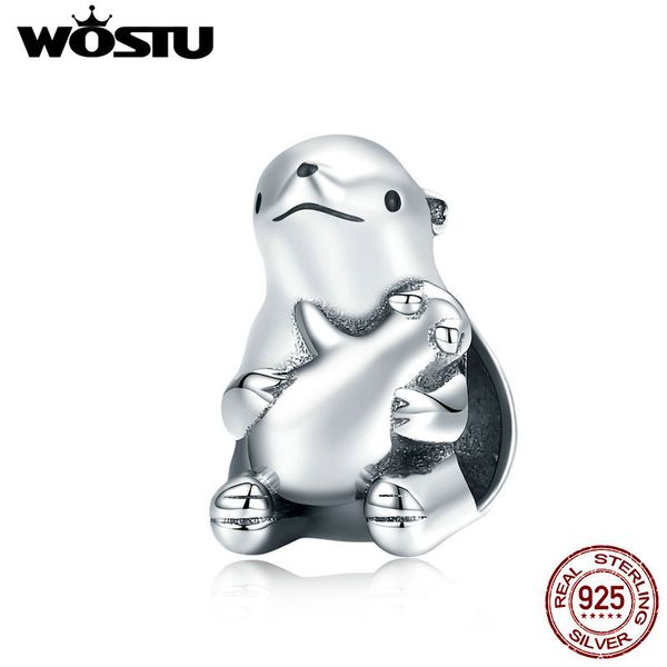 Wostu Polar Bear Bear 925 стерлингового серебра 925 2020 новая полярная мама дети чарки бусины подходят для девочек браслет браслет DIY ювелирные изделия CTC297 Q0531