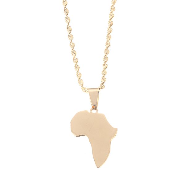 Collana con ciondolo mappa africana color oro in acciaio inossidabile Fashon Mappe dell'Africa Gioielli con ciondoli