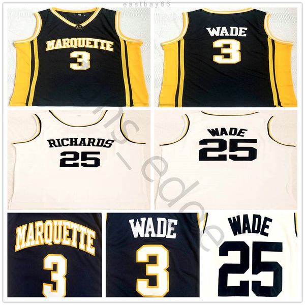 

ncaa marquette golden eagles dwyane college #3 wade blue jersey richards dwyane high school #25 wade white stitched basketball jerseys, Black