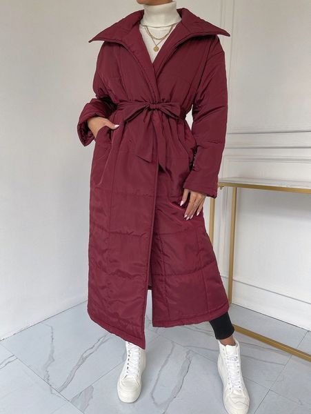 

belted longline puffer coat a4qm#, Black