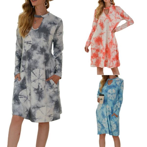 

casual dresses women mid-length floral printed dress long sleeve round collar elegant autumn spring, Black;gray