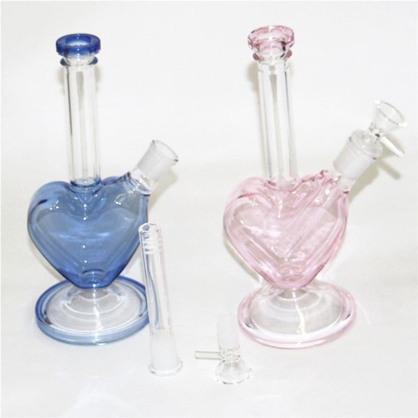 Bong in vetro a forma di cuore Tubi per l'acqua Narghilè Bong Dab Oil Rigs Con 14mm Accessori per ciotole per erbe secche per fumatori