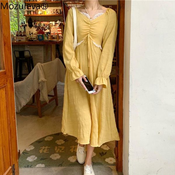 

casual dresses mozuleva 2021 a-line print full ruffles dress for women long sleeve mid-calf club woman female, Black;gray