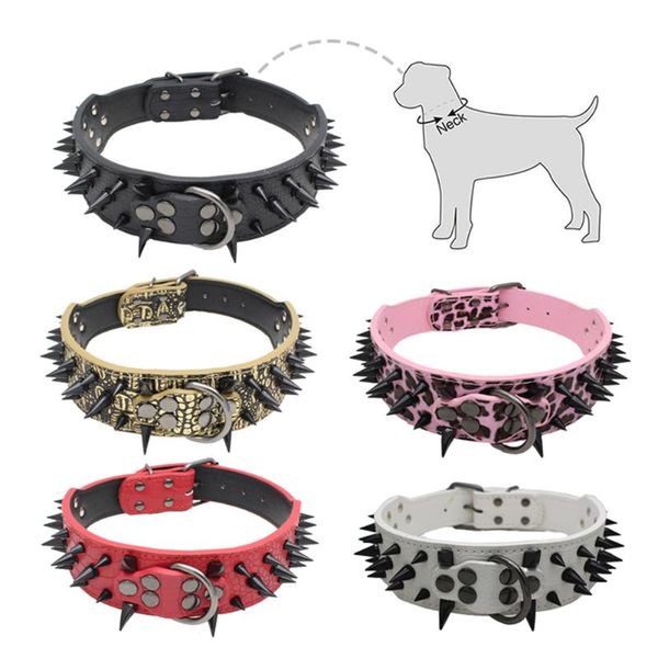 

dog collars & leashes 2" width pu leather collar rivets pet adjustable neck strap punk necklace belt for small dogs