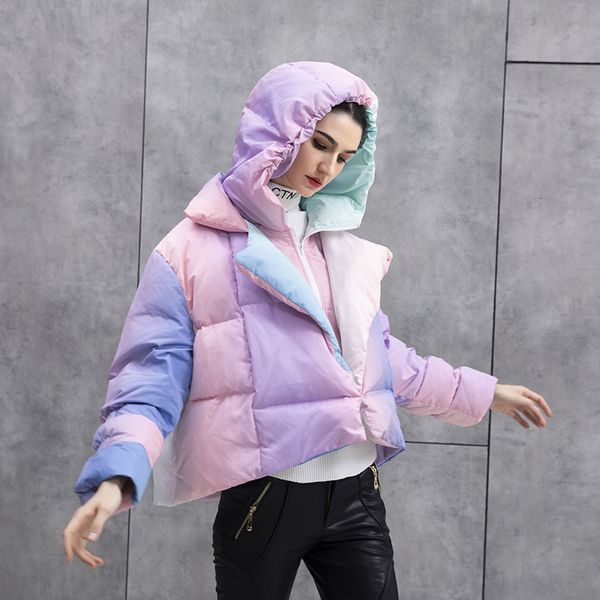 

new winter 2021 white duck jacket hooded colorful down warm short design women coat casaco feminino 9y7l, Black